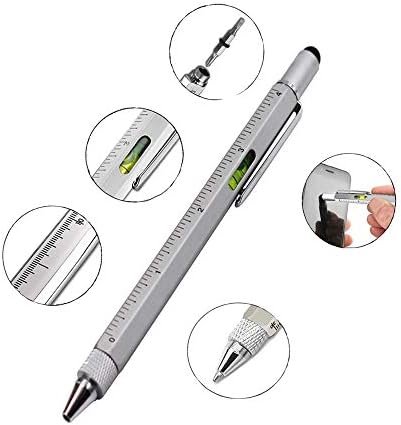 Multitool Pen Cool Gadgets Tools for Men Women, Personalized Gifts for Dad or Him, 6 IN 1 Funny Pens Best Gifts (silver)