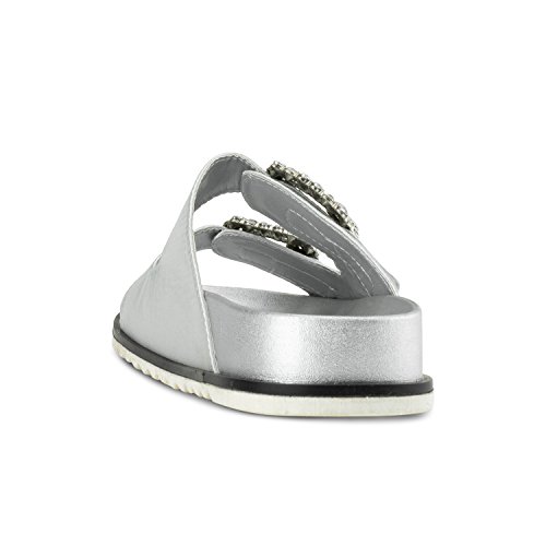 RF ROOM OF FASHION Hook and Loop Fasteners Double Band Sip On Slides Sandals Silver Size.9 - Thumbnail 2