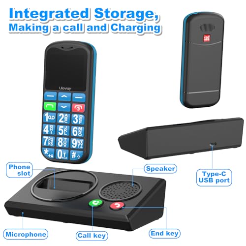 uleway 4G Senior Mobile Phone Unlocked with Bluetooth Charging Dock Handsfree Speakerphone High Volume Big Button for Elderly SIM Free Easy to Use Basic Phone SOS Emergency Button(Blue)