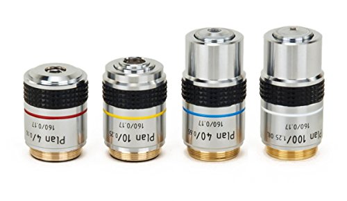 OMAX 4X 10X 40X and 100X PLAN Achromatic Objective Set for Compound Microscopes