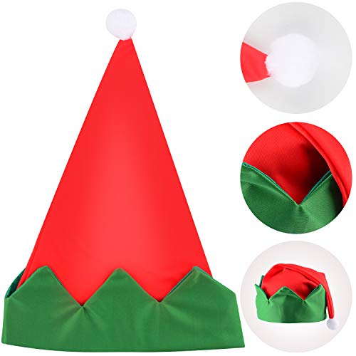 Sunshane 4 Pieces Christmas Elf Kits Include Elf Aprons and Elf Hats for Christmas Party Costume Supplies (Red and Green) - Thumbnail 2