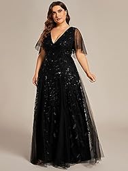 Ever-Pretty Plus Womens V Neck Floor-Length Ruffle