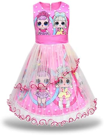Pandamo Girls Tutu Tulle Princess Dress Doll Digital Print Sleeveless Gown Dress for Doll Surprised