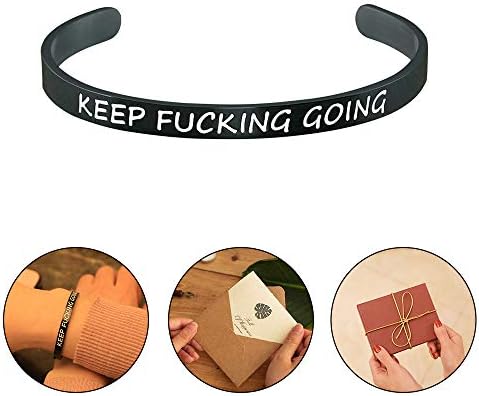 GUERNO Inspirational Gifts for Women Cuff Bracelet Bangle Personalized Motivational Mantra Quote Keep Going Stainless…