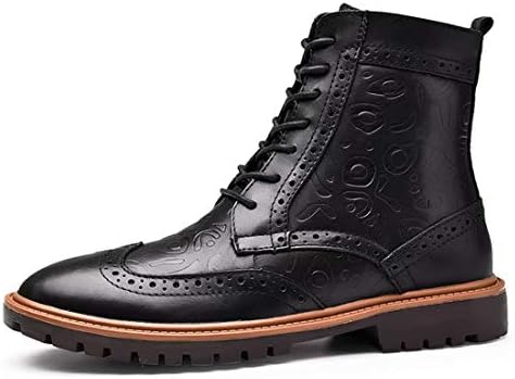 COOJOY Men's Classic Leather Brogue Dress Boots Fur Lined Wingtip Lace-up High Top Shoes