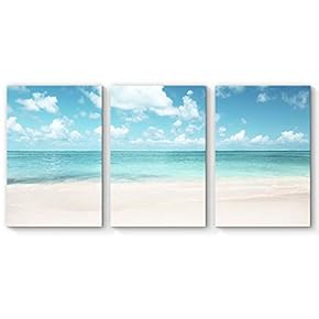 3 Piece Canvas Wall Art for Living Room Bedroom Home Artwork Paintings Romantic Beach Ready to Hang - 16"x24" x 3 Panels
