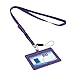 Wisdompro 2-Sided PU Leather ID Badge Holder with 1 ID Window and 1 Card Slot and 1 Piece 23 Inch Adjustable Polyester Detachable Neck Lanyard Strap (Holds 3 to 4 Cards) - Purple (Horizontal)