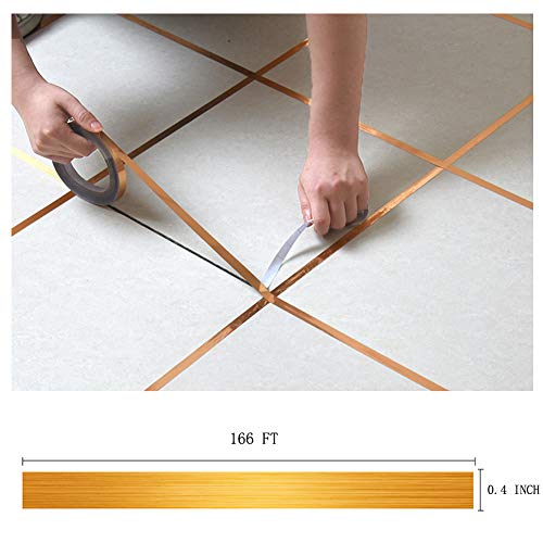 Eanpet 0.4 Inch x 166 Ft Tile Stickers Decorative Floor Wall Sticker Foil Line Peel and Stick Adhesive Waterproof Gap Cover for Kitchen Bathroom Living Room Bedroom (1pc Roll) Gold - Thumbnail 4