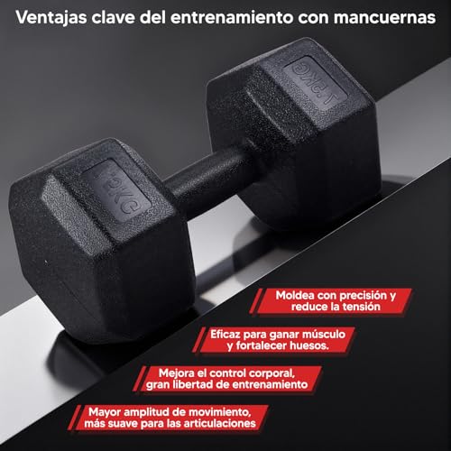 Set de Mancuernas Hexagonales， 10 kg/20lb , 15 kg/30lb y 20 kg/40lb， Set de Mancuernas de Hierro Fundido con Recubrimiento de Caucho, Mango Antideslizante . Ideales para Tonificación, Fuerza y Resistencia.