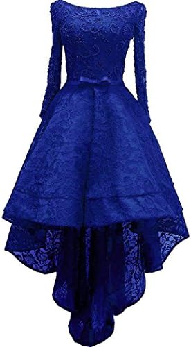 Diandiai Women's Hi-Lo Prom Dress Short Sleeve Lace Evening Dress 2018 Black Off The Shoulder Maxi Dress