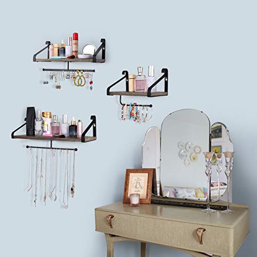 Keebofly Jewelry Organizer Wall Mounted Rustic Wood Hanging Jewelry Organizer for Necklaces Ring