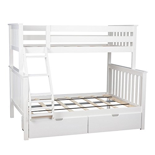 Max & Lily Solid Wood Twin over Full Bunk Bed with Under Bed Storage