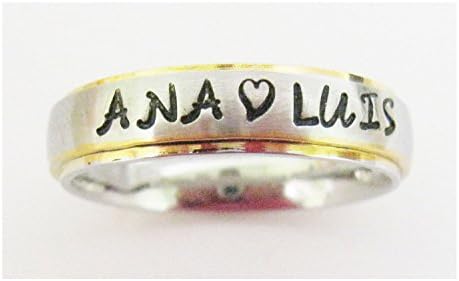 Personalized Custom Made Stainless Steel Spanish Couples Name Ring With Gold Edge