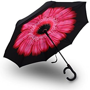 Rainpal Inverted Automatic Rain Umbrella | Ergonomic C-Shaped Handle | Windproof & Water Repellent Double Layer Reversible Canopy | For Cars, UV Sun Protection, Travel & More (Flower 2)