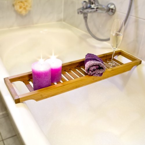 Relaxdays Bamboo Bathtub Caddy of HighQuality Wood Bathroom Rack Size 4 x 64 x 15 cm Over The