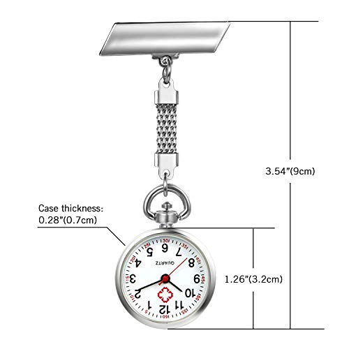 Women Nurses Watch Simple Classic Unisex Doctor Tunic Lapel Pin-on Brooch Quartz Fob Watch Large Arabic Numeral Mark with Metal Link - Thumbnail 5