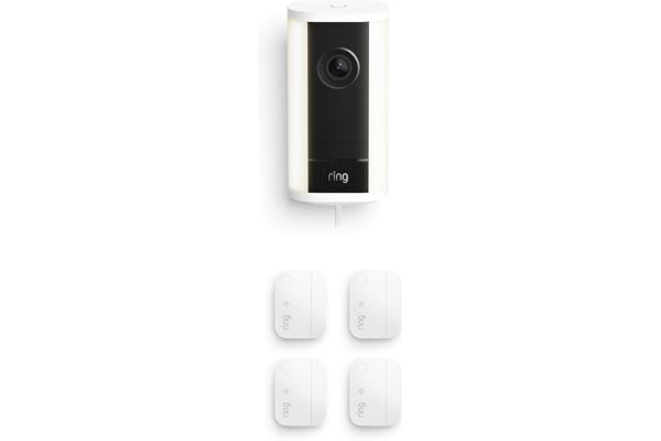 Ring Spotlight Cam Pro (newest model), White with 4 Window and Door Sensors (newest model)
