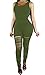 Dasbayla Women's Slim Fit Sleevelss Tank Top Ripped Knee Hole Tights Yoga Jumpsuit XL Army Green