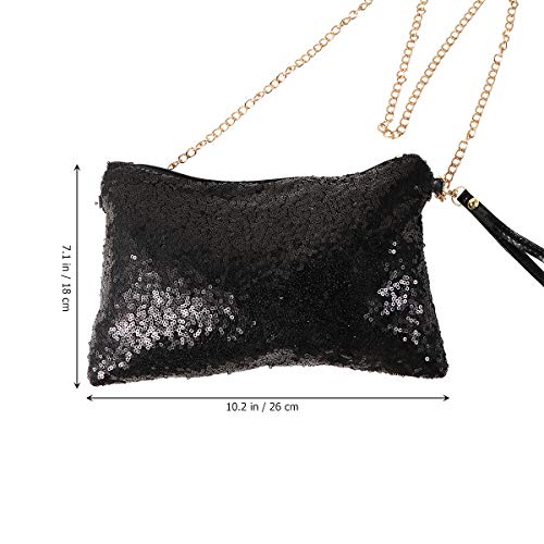 Tinksky Sparkly Sequin Handbag Lady Party Evening Clutch Shoulder Bag, Mother's Day gift or gift for women (Black), 10 7.1 0.8 inch