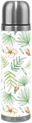 Vacuum Insulated Water Bottle Double Wall Stainless Steel Leak Proof Wide Mouth with Novelty Graphic Painted Hibiscus And Palm Leaves Compact Bottle Beverage Bottle