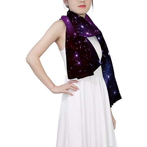 MRMIAN Universe Galaxy Starry Night Sky Purple Long Silk Chiffon Scarf Wrap Stole