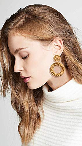 Rattan Earrings for Women Handmade Straw Wicker Braid Drop Dangle Earrings Lightweight Geometric Statement Earrings (Rattan Set A-8 Pairs) - Thumbnail 3