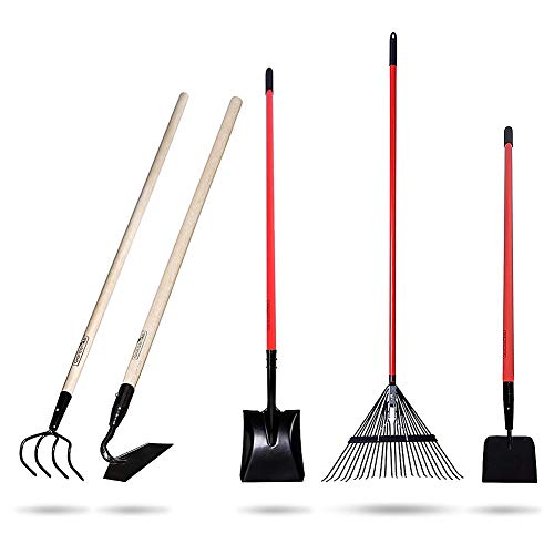 GardenAll 5-Piece Garden Tools Set – Include Shovel/Rake/Cultivator/Hoe/Sidewalk Scraper with Long-Handle – Super