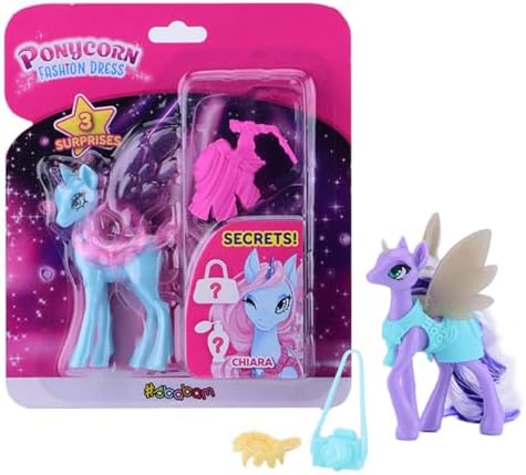 Funny Box Ponycorn Fashion Dress, Spielzeugtiere für Kinder, 3-teilig, Pony-Pferde-Spielzeug mit Zubehör und Kleidung zum Personalisieren – Spiele für Kinder, Geschenk für Mädchen und Jungen