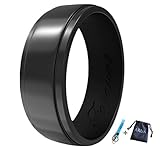 Elegant Glam Silicone Wedding Ring (Band) for Men. Thin, Comfortable, Durable. 8mm Wide. Gift Bag and Silicone Keychain Included.
