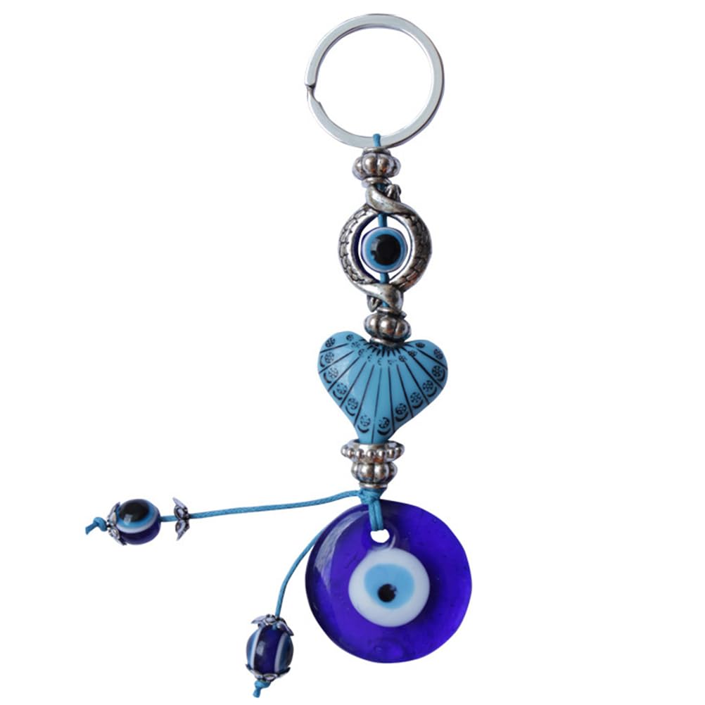 BESPORTBLE Blue Eye Keychain Turkish Nazar Hamsa Good Luck Charm Hanging Evil Eye Heart Charms Keyring Pendant Feng Shui Keychain for Car Bag Purse