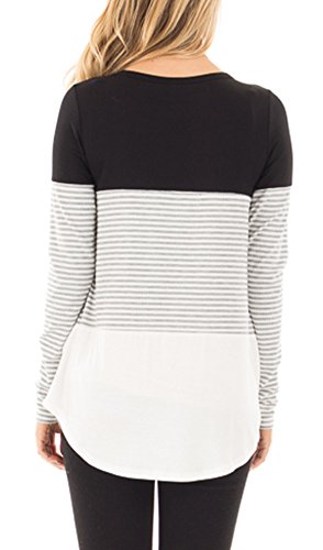 For G and PL Womens Cotton Color Block Casual Knits Shirts Long Sleeve Stripe Tunic Tops Black S - Thumbnail 4