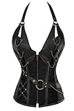 FIYOTE Women 14 Steel Bone Steampunk Leather Vintage Bustiers Corsets (M, Black)