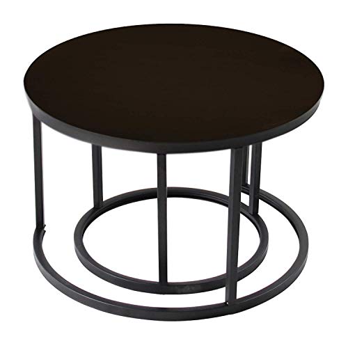 Jerry & Maggie - 2 Round Tea Table Coffee Table Desk Sets | Jet Black - Twin Sets Multi Function Wood & Steel Living Room Home Decor Polished Surface Overlapping Ending Tables Cocktail Table - Thumbnail 3