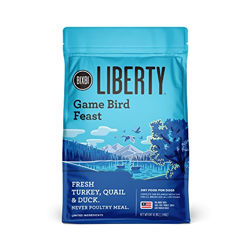 BIXBI LIBERTY GRAIN FRIENDLY DRY DOG FOOD, GAME BIRD FEAST RECIPE, 4 LBS – FRESH MEAT, NO MEAT MEAL, NO FILLERS – GENTLY STEAMED & COOKED – NO SOY, CORN, RICE OR WHEAT FOR EASY DIGESTION – USA MADE