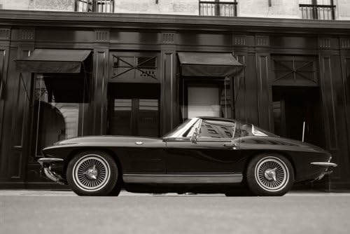 Driver Motorsports Chevy Corvette C2 Stingray Split Window Black and Wite HD Poster Muscle Car 36 X 24 Inch Print