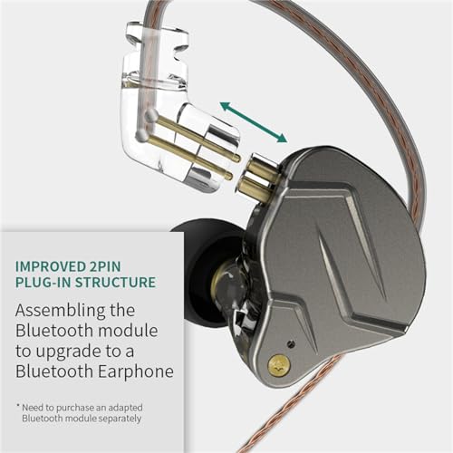 Yinyoo KZ ZSN Pro In-Ear Earphones Monitor Hybrid Dynamic Driver Balanced Armature Headphones Dual Driver 1DD 1BA Deep Bass Stereo Sound Ergonomic Comfortable (Grey Without Microphone)