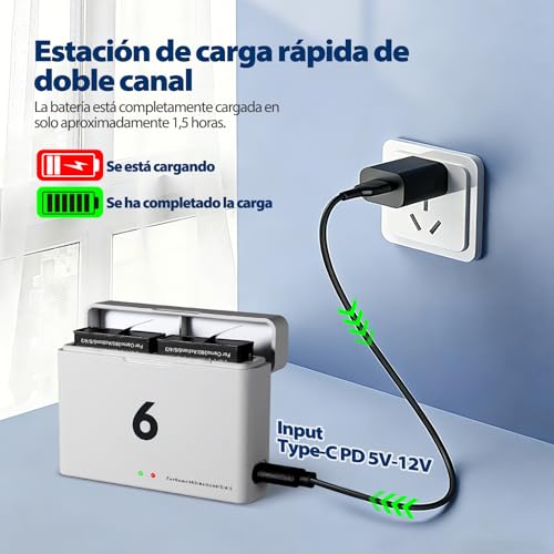 FDMDAF 2-Pack para Osmo 360/Osmo Action 6/5 Pro/4/3 Kit de Cargador de batería y hub de Cargador rápido de Doble Canal, Compatible con dji OSMO Action 6/5 Pro, Osmo Action 4, cámara Osmo Action 3