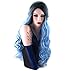 Royalvirgin Nature Color Dark Root Ombre Pastel Blue Heat Resistant Fiber Hair Long Nature Wave Light Blue Synthetic Full Wigs