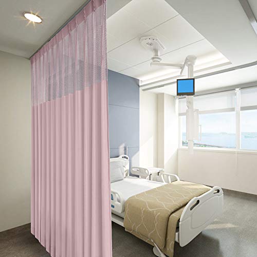 cololeaf Extra Wide 15ft Wide x 8ft Tall Pinch Pleated Medical Privacy Flexible Curtains High Ceiling Hospital Lab Clinic Curved Room Decorative, in Pink Customizable