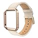 Simpeak Leather Band with Case Frame Compatible with Fitbit Blaze Smartwatch, Small Size with Frame, Genuine Leather Band Replacement for Fitbit Blaze, Beige Rose Gold Metal Frame