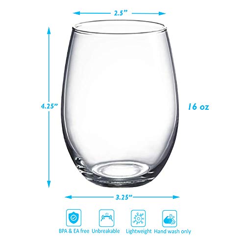 Vinrhuu Stemless Wine Glasses for Red or White Wine, Set of 4, 16oz