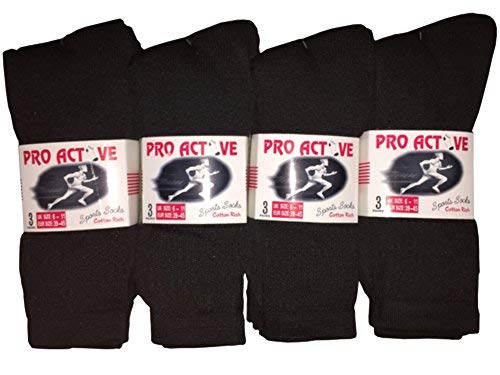 New Mens 12 Pairs COTTON Plain BLACK Sport Socks UK 6-11 EUR 39-45
