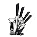 MOKOQI Professional 7 Piece Ceramic Kitchen Knife Cutlery and Peeler Set - Includes 6