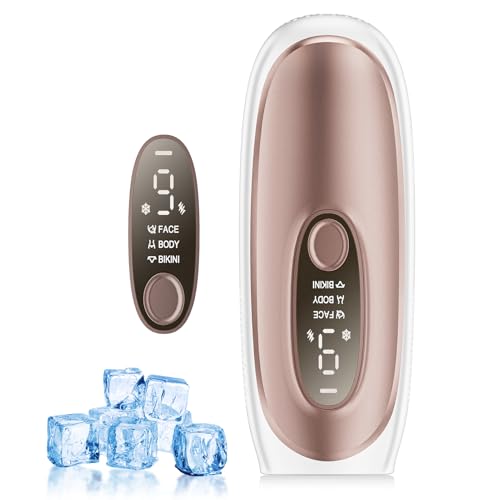 Depiladora Laser con Tecnología de Refrigeración con Zafiro, Depiladora Luz Pulsada Flashes Ilimitados, 2 Modos, 9 Niveles de Intensidad para Bikini, Axilas, Cara, Cuerpo, Mujeres y Hombres, Rosa