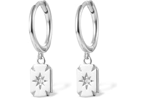 IZPACK Star Burst Square Dangle Hoop Earrings for Women Teen Girls 925 Sterling Silver Cubic Zirconia Crystal Cartilage Tiny Small Huggie Hoops Rectangle Drop Dangling Earring Cuffs Fashion Jewelry Gifts Hypoallergenic