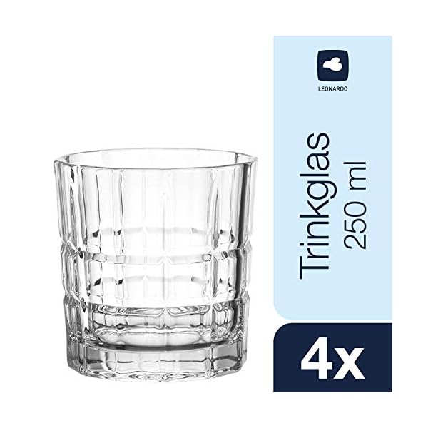 Leonardo Spiritii Trink-Gläser, 4er Set, 250 ml, spülmaschinenfeste Wasser-Gläser, Saft-Gläser mit Schliff, stoßfestes Gläser-Set, 022757 – Bild 3