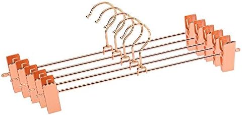 ZHAOLV Hangerlink Rose Copper Gold Metal Heavy Duty Pants Skirt Slack Hangers, Trousers Hanger with Clips Rack Swivel Hook (12pcs/Lot)