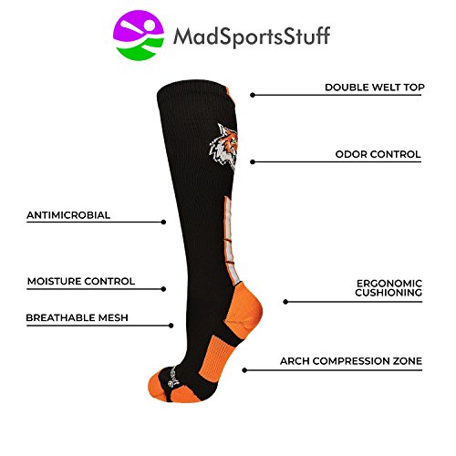 image for MadSportsStuff Tigers Logo Over The Calf Socks (Black/Orange, Small), 