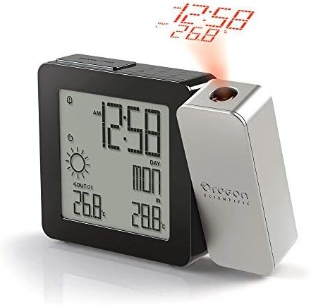 Oregon Scientific PROJI Radio Controlled Projection Clock with Weather Forecast plus Indoor/Outdoor Temperature (Silver)