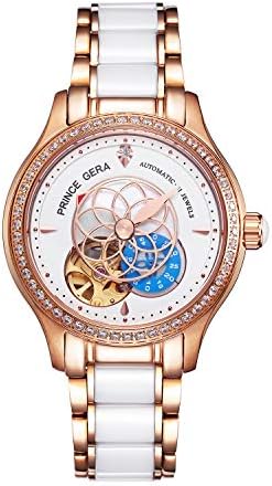 腕時計 レディース PRINCE GERA 高級 機械式 自動巻き 防水 花 ダイヤ 女性 ウォッチクリスマスのギフト 元日ギフト新年のプレゼント (ピンク2) [並行輸入品]